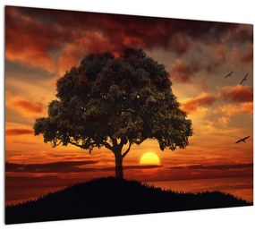 Tablou pe sticlă cu pomi și apus de soare (70x50 cm)