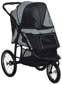 PawHut Cărucior pentru câini, pliabil, cu protecție solară, ferestre din plasă, coș de depozitare, gri, 111 x 58 x 107 cm | Aosom Romania