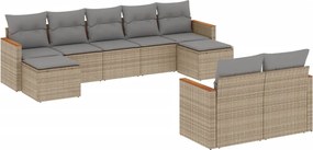 vidaXL Set canapele de grădină, 9 piese, cu perne, bej, poliratan