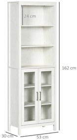 kleankin Colțar de Baie cu 2 Uși de Sticlă și 3 Rafturi Mobilier Auxiliar de Stil Modern 53x30x162 cm Alb | Aosom Romania