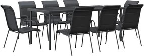 vidaXL Set mobilier de grădină, 9 piese, negru, oțel și textilenă
