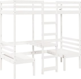 vidaXL Cadru pat etajat, birou/scaune, alb, 75x190 cm, lemn masiv pin