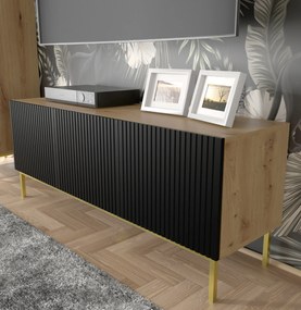 Masă TV 3D 150 Rowanna (Stejar artisan + Negru). 1125013