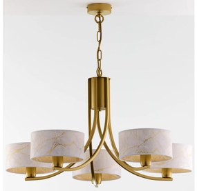 Jupiter 2097 - Candelabru suspendat pe lanț ARTHUR 5xE27/15W/230V alb/auriu/decor marmură