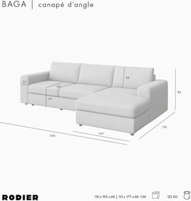 Colțar bej (cu colț pe partea dreaptă, cu șezlong) Baga – Rodier