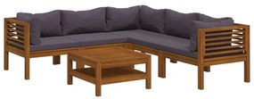 Set mobilier de gradina cu perne, 6 piese, lemn masiv acacia Morke gra, 3x colt + 2x mijloc + masa, 1