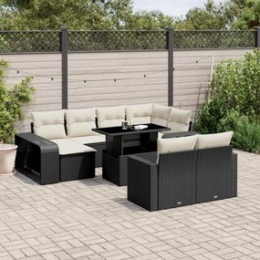 vidaXL Set canapele de grădină cu perne, 11 piese, negru, poliratan