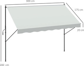 Outsunny Copertină Manuală Retractabilă 300x175x210-310 cm Reglabilă cu Manivelă Protecție Solară UV40+ pentru Balcon Terasă Crem | Aosom Romania