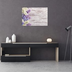 Tablou pe sticlă - Liliac pe lemn (70x50 cm)