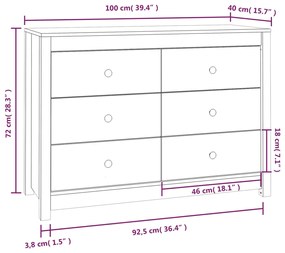 Dulap lateral, 100x40x72 cm, lemn masiv de pin 1, Maro, 100 x 40 x 72 cm