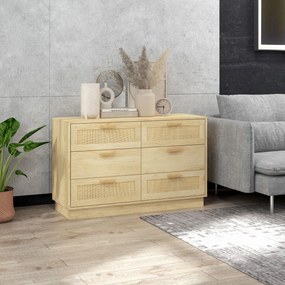HOMCOM cu 6 sertare în stil Boho pentru dormitor și hol, din lemn și rattan, 110x40x69 cm, Stejar | Aosom Romania