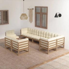 Set mobilier de gradina cu perne, 9 piese, lemn masiv de pin maro miere, 1, Da