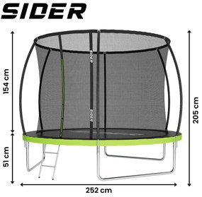 Trambulină de grădină pentru copii cu plasă și scară SIDER 8FT  - diametru 252 cm