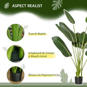 HOMCOM Bananier Artificial 160 cm cu Ghiveci și 10 Frunze Realiste, Plantă Artificială Tropicală pentru Decorațiuni Interioare și Exterioare, Verde | Aosom Romania