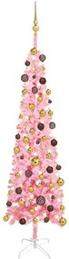 Set brad de Craciun subtire cu LED-uri si globuri, roz, 180 cm 1, pink and gold, 180 cm