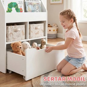 Biblioteca pentru Copii cu mai Multe Rafturi Suport de Organizare cu Sertar de Depozitare pentru Camera de Joaca, Alb HOMCOM | Aosom Romania