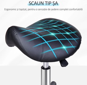 HOMCOM Scaun Rotativ cu Roți, Scaun pentru Coafor și Estetician cu Înălțime Ajustabilă, Tapițat cu Piele Ecologică, 35x38x43-55 cm, Negru