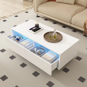 Masă de cafea cu LED, 2 sertare și iluminare LED, 110x50x40 cm, Alb