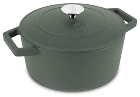 Oală din fontă emailată cu capac 24 cm, 4.35L – Berlinger Haus Green Matte Collection BH 6544, verde, pentru pâine, fripturi și supe
