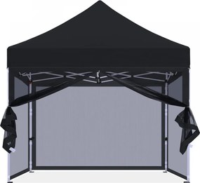 ABCCANOPY – Cort pavilion pliabil 3x3 m, cu pereți Mesh anti-insecte, înălțime reglabilă (3 trepte), impermeabil, protecție UV, Negru,