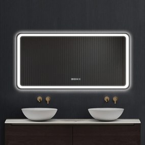 Oglindă baie, Multifuncțională, Iluminare LED Touch, Sistem Dezaburire, Ceas electronic încorporat, Indicator Temperatura, 120x60 cm