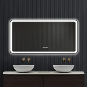 Oglindă baie, Multifuncțională, Iluminare LED Touch, Sistem Dezaburire, Ceas electronic încorporat, Indicator Temperatura, 120x60 cm