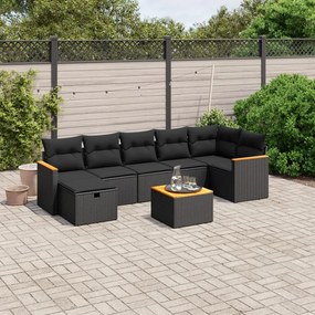 vidaXL Set mobilier de grădină cu perne, 8 piese, negru, poliratan