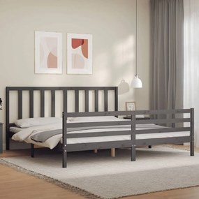 3193873 vidaXL Cadru de pat cu tăblie Super King Size, gri, lemn masiv
