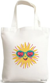 Sacosa de Panza pentru Cumparaturi, Geanta Tote, model Sun faces 11 38 x 34.5 cm, Alba, BEKZ®
