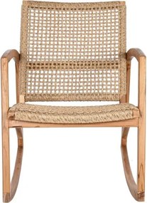 Fotoliu tip balansoar din lemn de tec si rattan