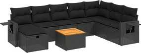 vidaXL Set mobilier de grădină cu perne, 9 piese, negru, poliratan