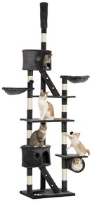 PawHut Copac de Cățărat Mare de la Podea la Tavan cu Locuri de Joacă și Odihnit, Gri închis | Aosom Romania