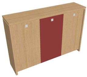 Dulap mediu pentru haine Verno 188 x 46 x 130 cm, uși combinate, stejar deschis / roșu