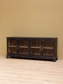 Bufet din lemn masiv și sticlă, 4 uși, aspect rustic, Anvers