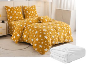 Set 2 bucati lenjerie cocolino STARS galben-portocaliu + cearsaf Cocolino microplus SOFT 180x200 cm alb, pat dublu