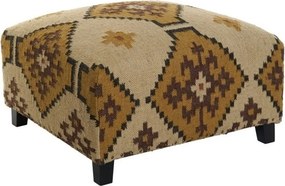Taburet kilim pentru picioare din lână, bumbac și lemn, bej, cu romburi în trepte, țesut manual, 44 x 80 x 80 cm, „Kilim”