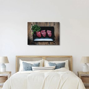 Tablou pe sticlă cu carne pe farfurie (70x50 cm)