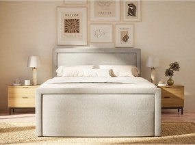 Pat boxspring gri cu spațiu de depozitare 200x200 cm Fresco – Maison de Rêve