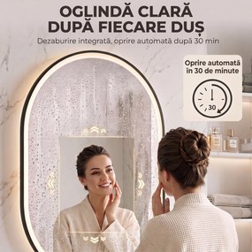 HOMCOM Oglindă de Baie Ovală cu LED 70x100 cm, Bluetooth, Memorie, Butoane Tactile, Antiaburire | Aosom Romania