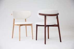Scaun lemn masiv nuc Ming /Stejar Tapițerie Alb, 56 × 50 × 74 cm - Natur