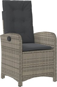 vidaXL Scaun de grădină rabatabil cu perne, gri, poliratan