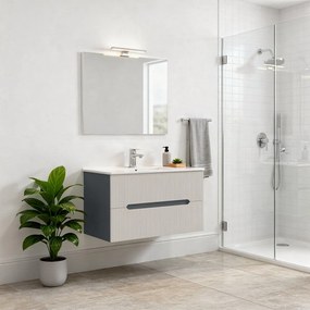 Trent Mobilier de baie 80 cm lavoar ceramic (2 sertare) cu oglindă 60x80 cm antracit gri-alb