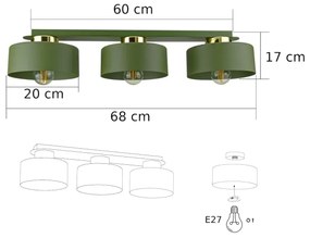Plafonieră de tavan IGNIA 3xE27/60W/230V, verde