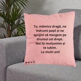 Cadou pentru Mama - Perna Personalizata Mamico Draga Te Iubim La Multi Ani cu Text Negru, 40x40 cm, Roz, Husa Detasabila, Perna Inclusa, BEKZ®