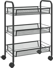 vidaXL Cărucior de bucătărie, 3 niveluri, negru, 46x26x64 cm, fier