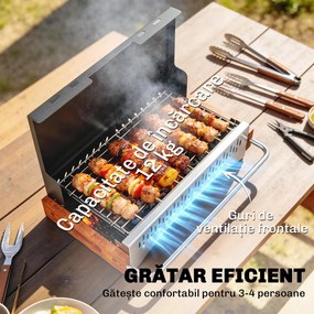 Outsunny Grătar Portabil cu Cărbune, Tava Detașabilă, din Oțel Inoxidabil și Metal, 50,5x34x33 cm, Negru | Aosom Romania