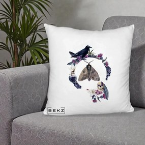 Perna Decorativa Gothic Wreath Corb Moliu Craniu, 40x40 cm, Alb Pufos, Husa Detasabila, Perna Inclusa, BEKZ®