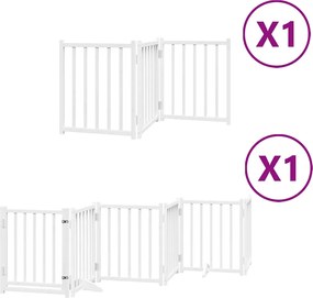 vidaXL Poartă câini pliabilă cu ușă, 9 panouri, alb, 450 cm, lemn plop