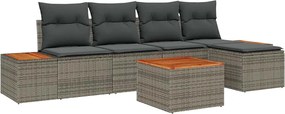 vidaXL Set de canapele pentru grădină cu pernă 6 pcs Gri Rattan poli