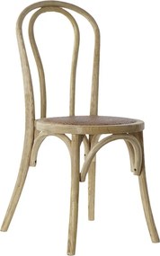 Scaun dining natur din lemn masiv de ulm cu șezut și spătar împletit din rattan, 89x43x44 cm, „Manoir"
